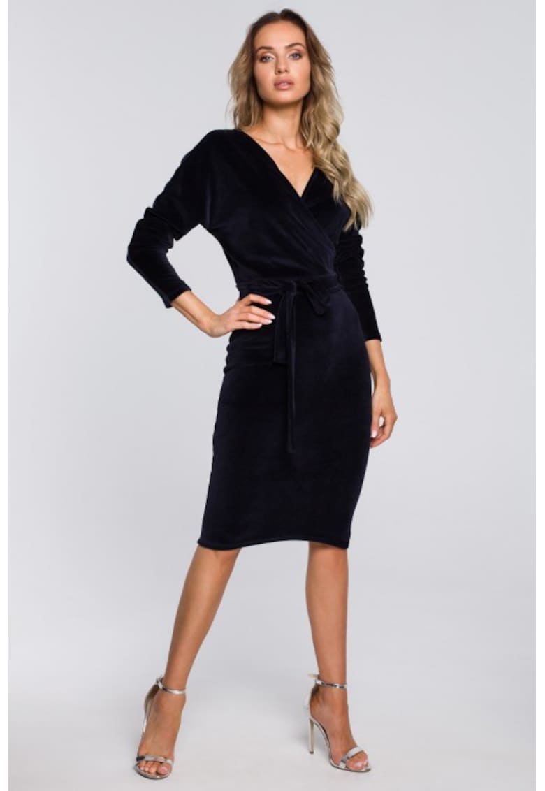 Rochie bodycon din catifea cu decolteu in V -