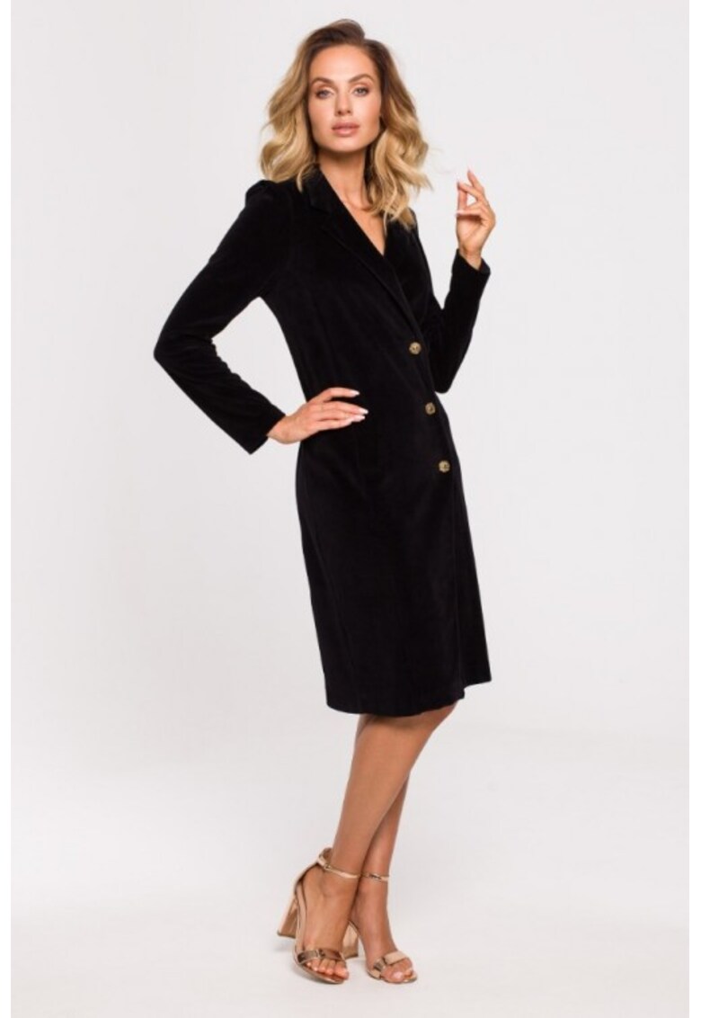 Rochie sacou din velur cu deschidere la spate - Negru