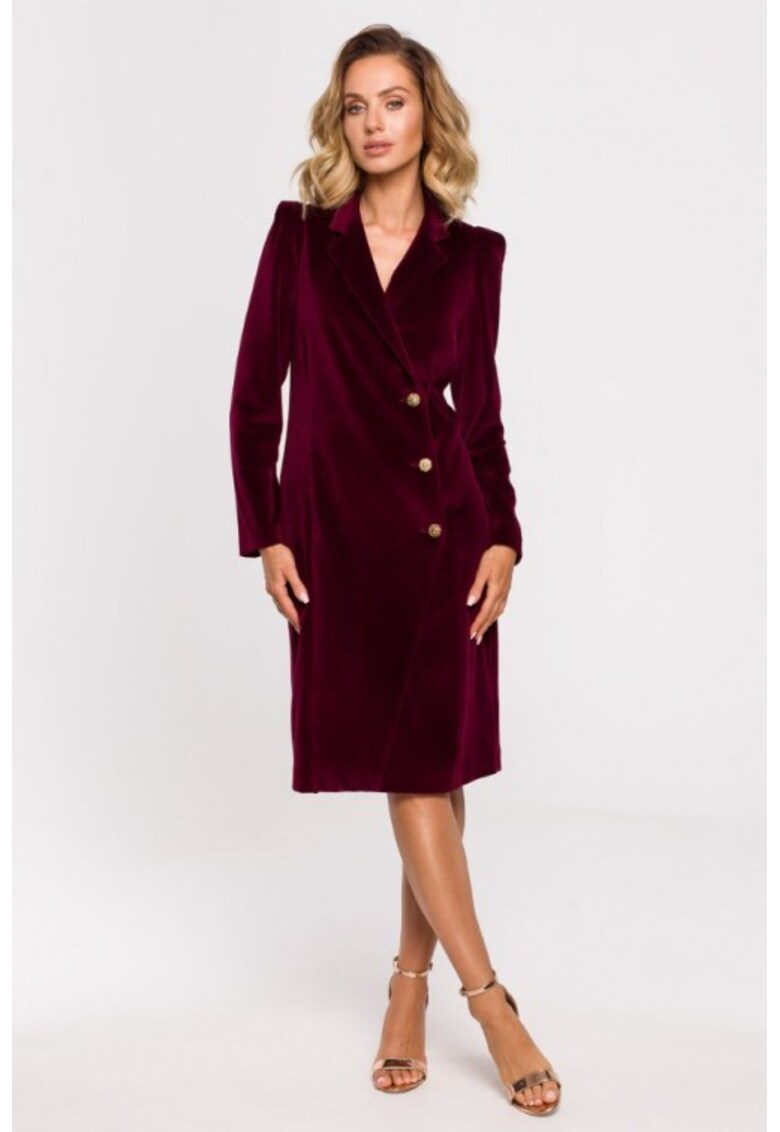 Rochie sacou din velur cu deschidere la spate - Rosu