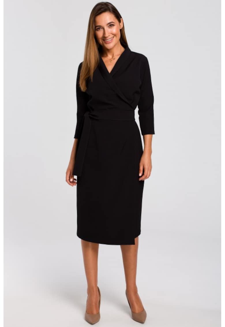 Rochie cu decolteu cache-coeur si curea in talie -