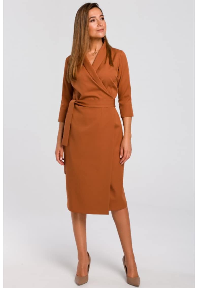 Rochie cu decolteu cache-coeur si curea in talie -