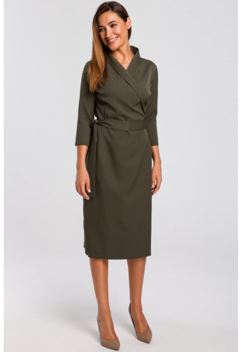 Rochie cu decolteu cache-coeur si curea in talie -