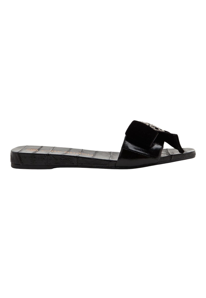 Papuci dama Tory Burch - piele naturala - cu fundita si strasuri - negru