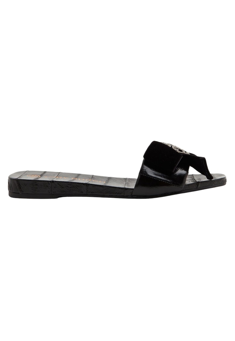 Papuci dama Tory Burch - piele naturala - cu fundita si strasuri - negru