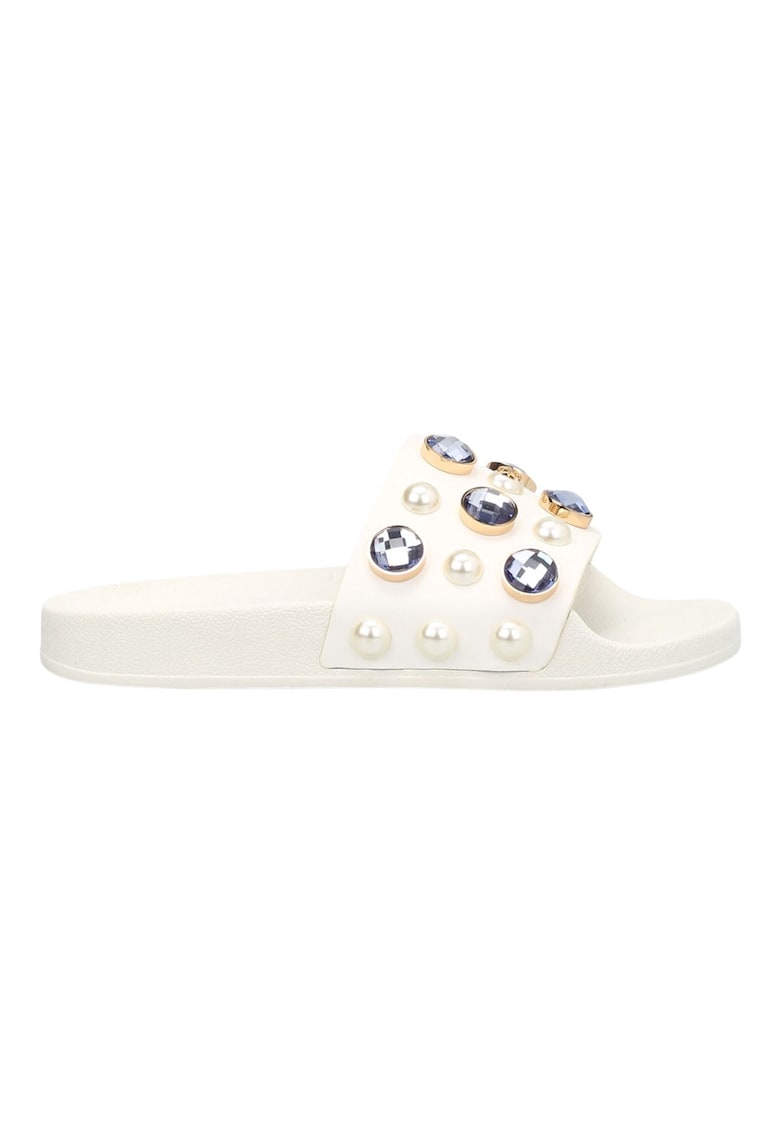Papuci de plaja dama - Tory Burch - model Wail - strasuri - piele naturala - ecru -