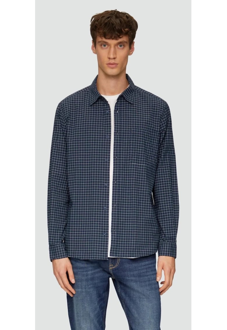 Camasa barbati din amestec de bumbac si elastan - imprimeu in carouri -