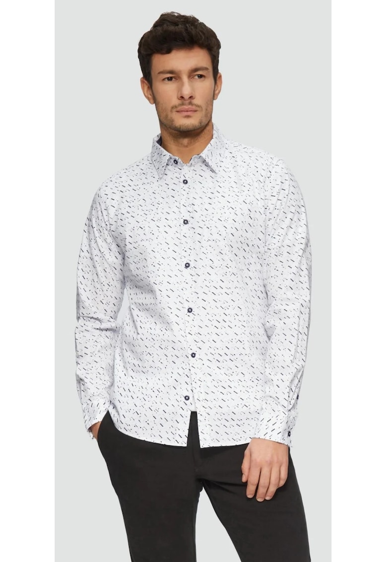 Camasa barbati cu maneca lunga - imprimeu cu picatele si croiala Slim fit -