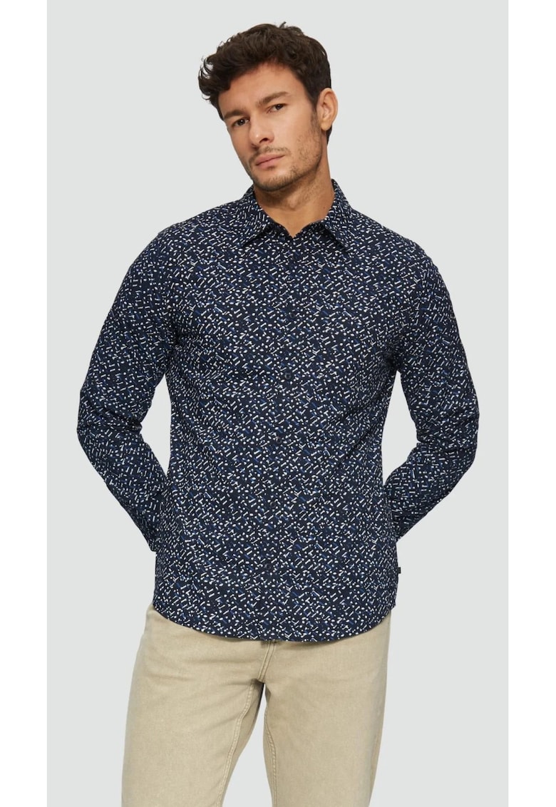 Camasa barbati cu maneca lunga - imprimeu cu picatele si croiala Slim fit -