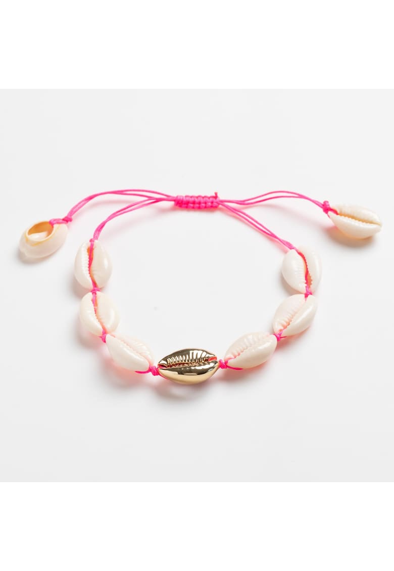 Bratara De Picior Din Scoici Naturale Pe Snur Roz Intens