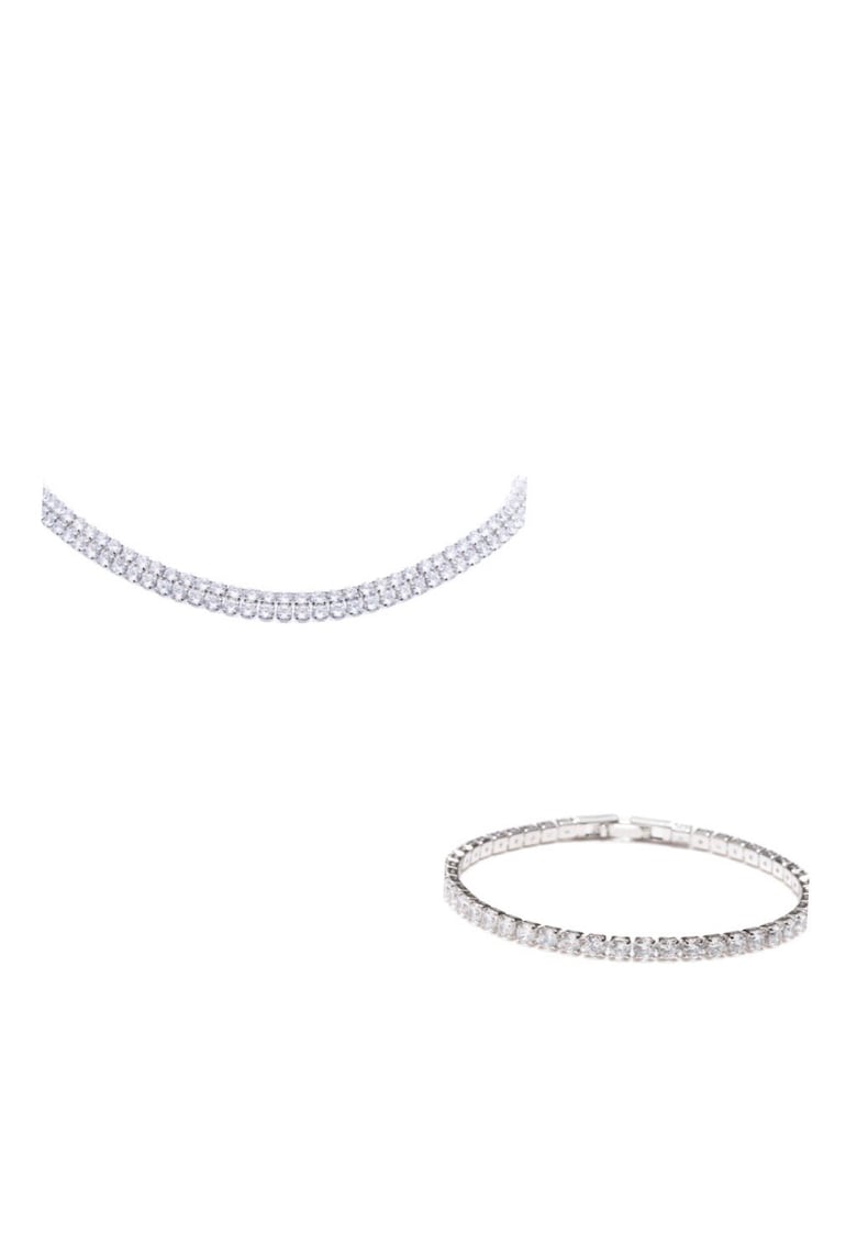 Set Bijuterii Tennis Placat Cu Aur Alb De 14K