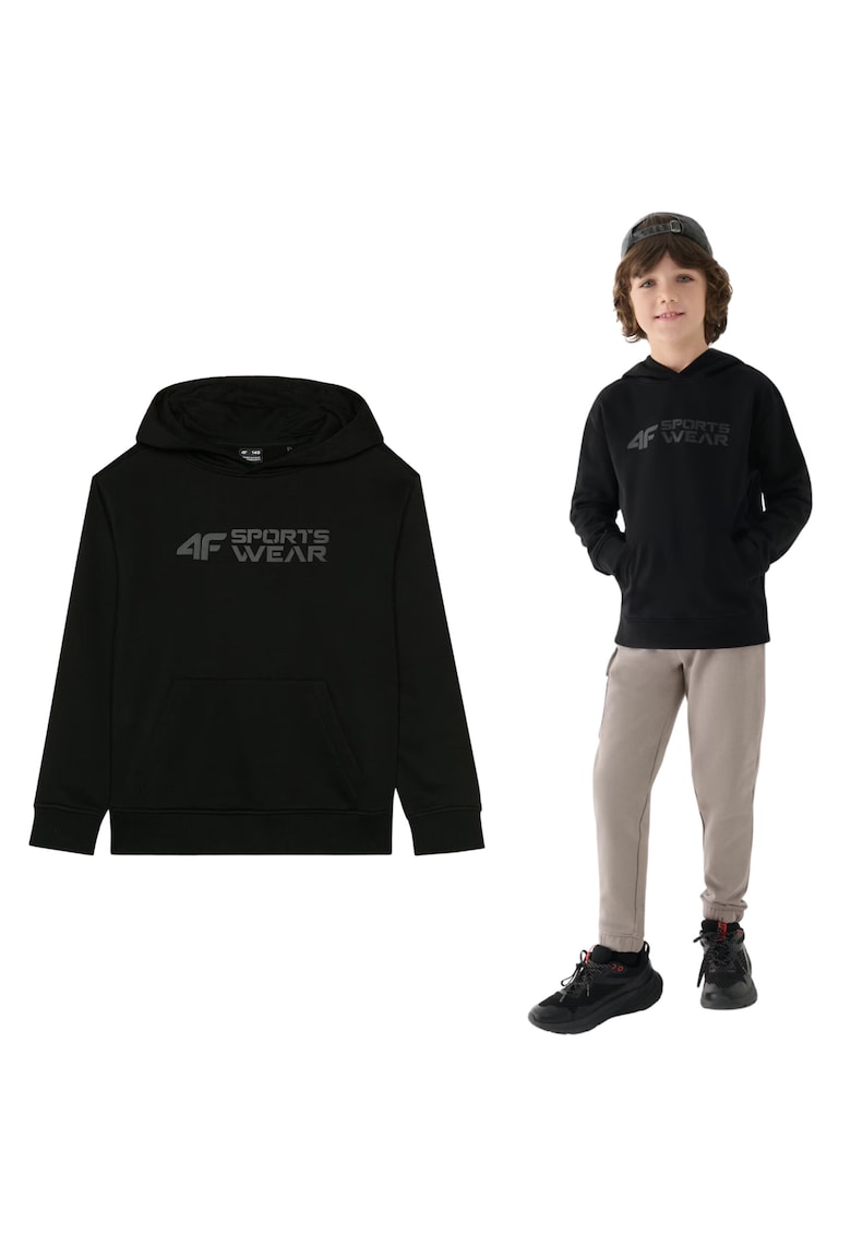 Hanorac sport copii cu gluga - negru - bumbac