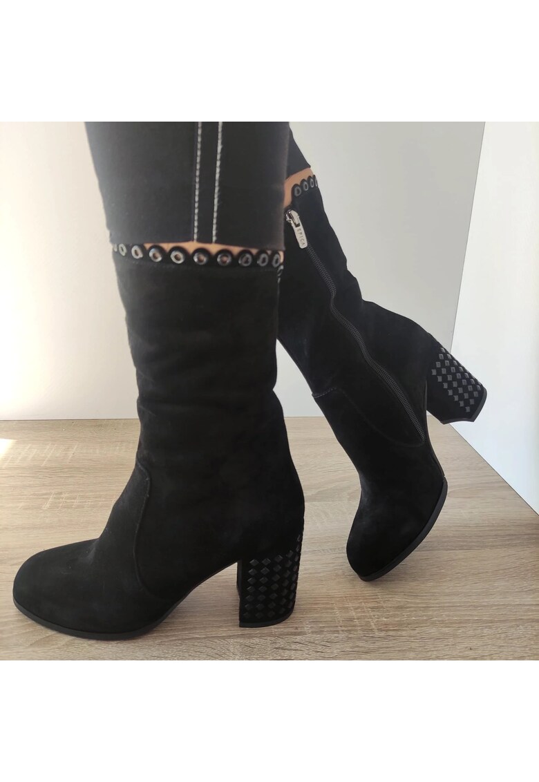 Ghete Elegante Dama F-M112 Negre Velur - Negru Velur - Negru