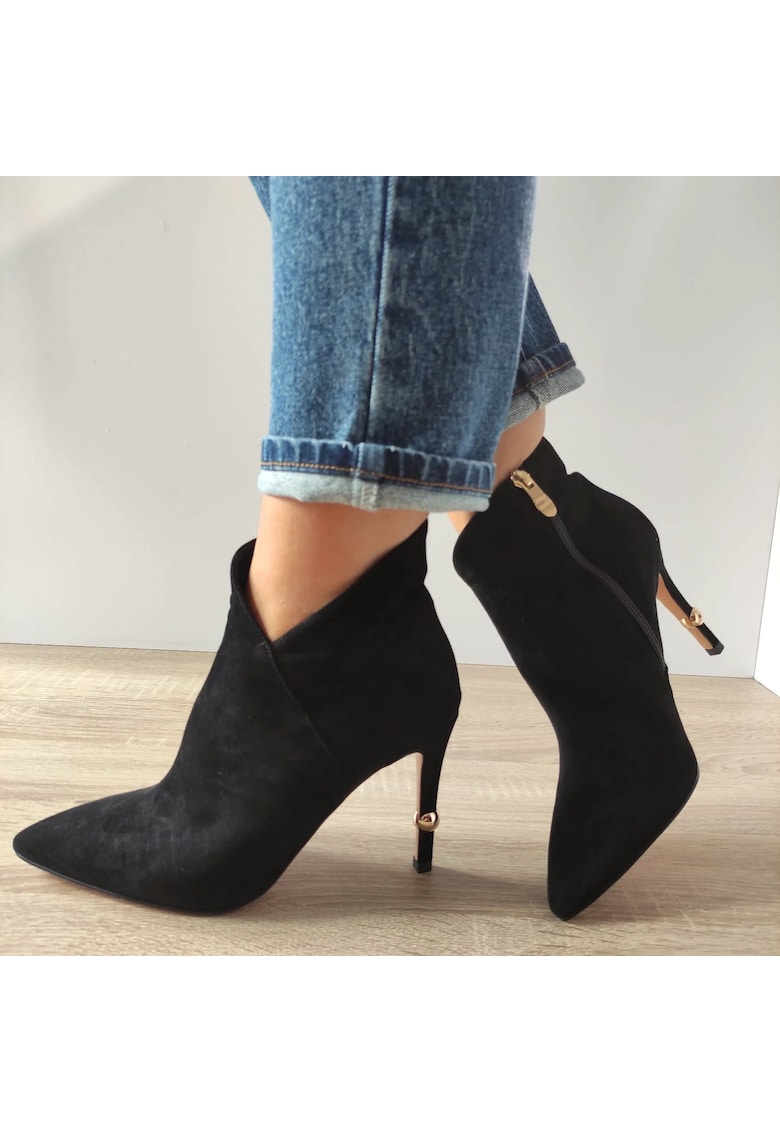 Ghete Elegante Dama Mh003-2338 Negre Velur - Negru Velur