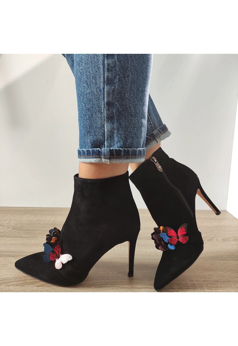 Ghete Elegante Dama Mh003-2351 Negre Velur - Negru Velur