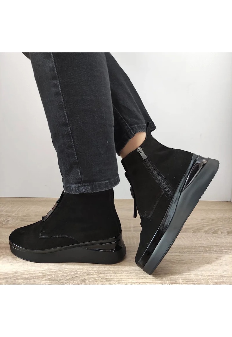 Ghete Casual Dama 934410 Negre Velur - Negru