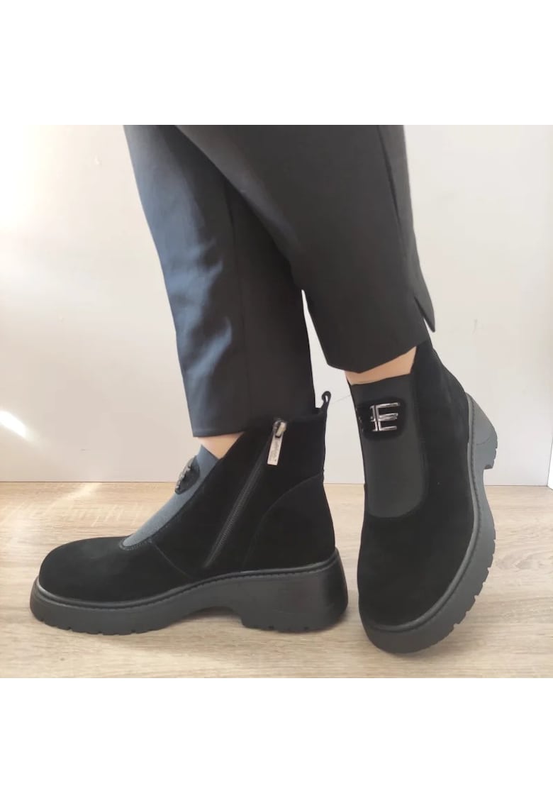 Ghete Casual Dama 150037A Negre Velur - Negru - Negru