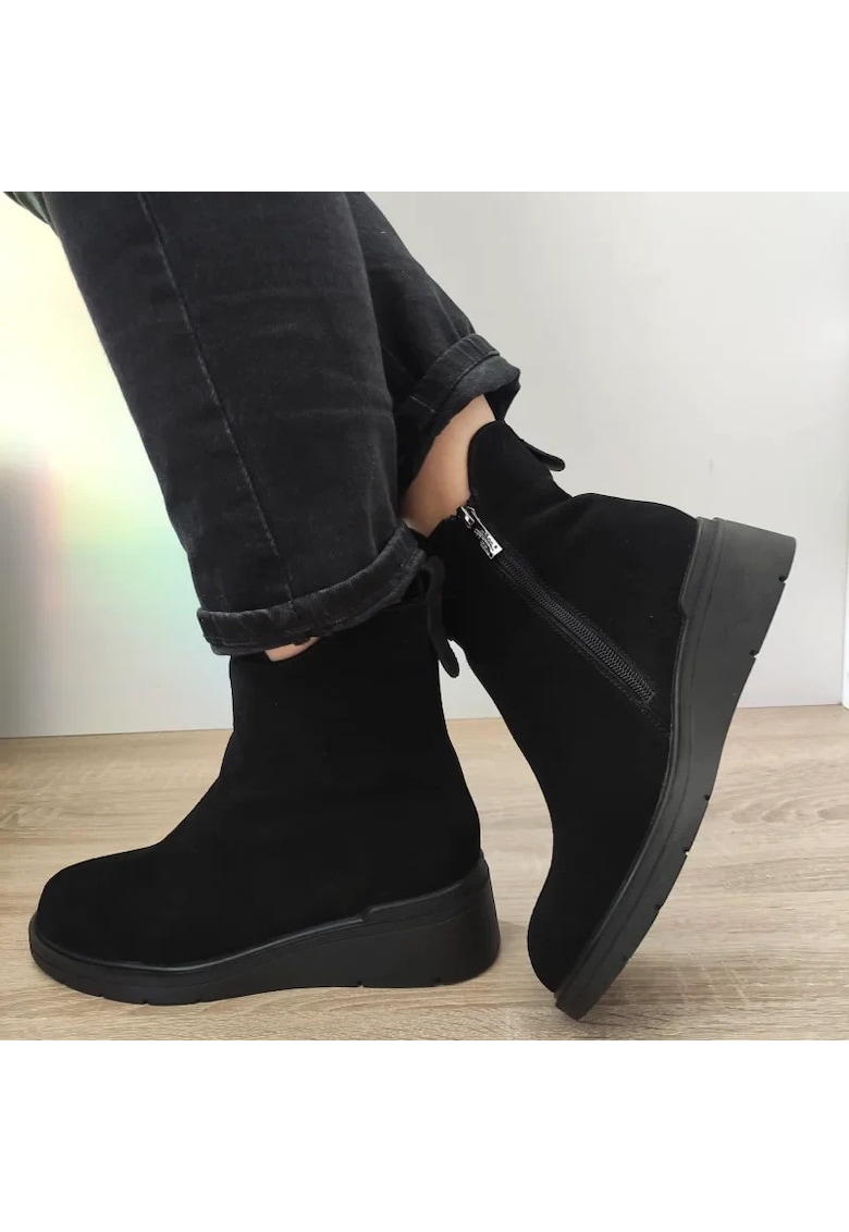 Ghete Casual Dama 50002B 01-I Negre Velur - Negru