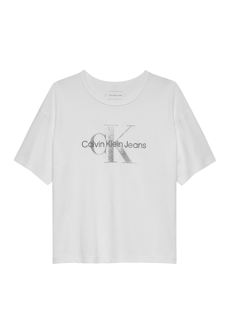 Tricou de bumbac cu imprimeu logo - Alb/Argintiu