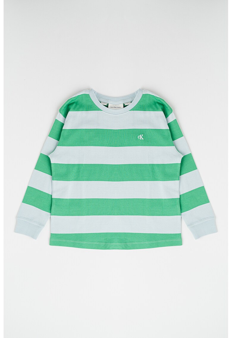 Bluza cu decolteu la baza gatului si dungi - Alb/Verde lime