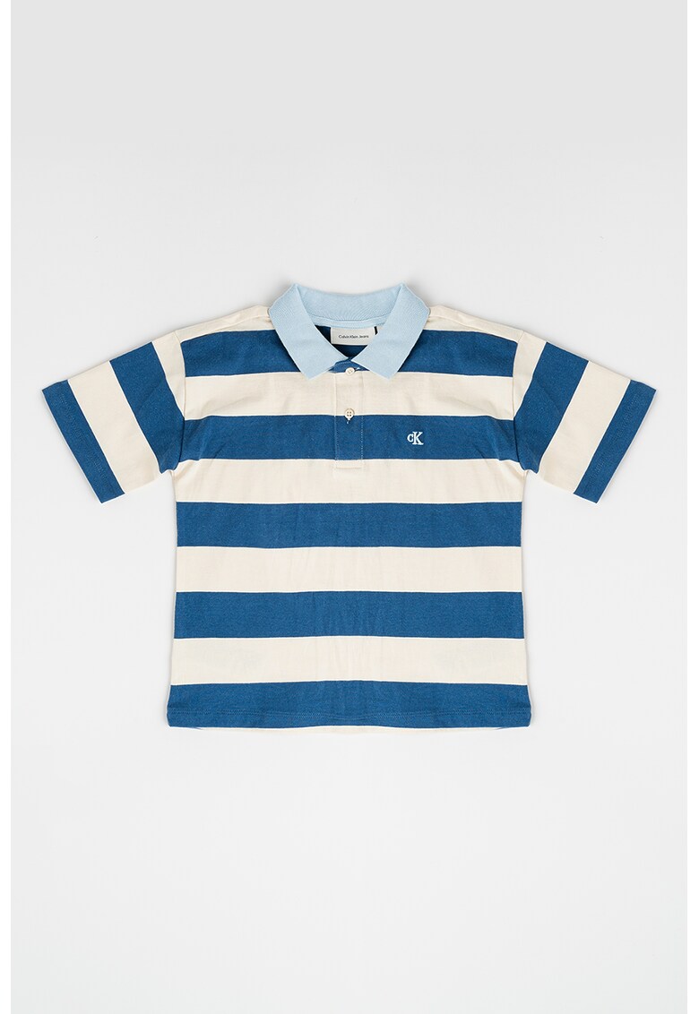Tricou polo in dungi - Alb fildes/Albastru royal