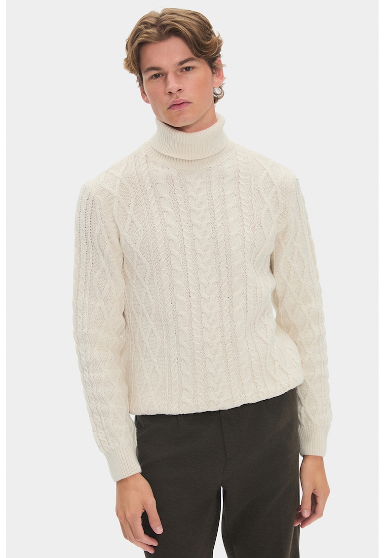Pulover din amestec de lana cu guler inalt