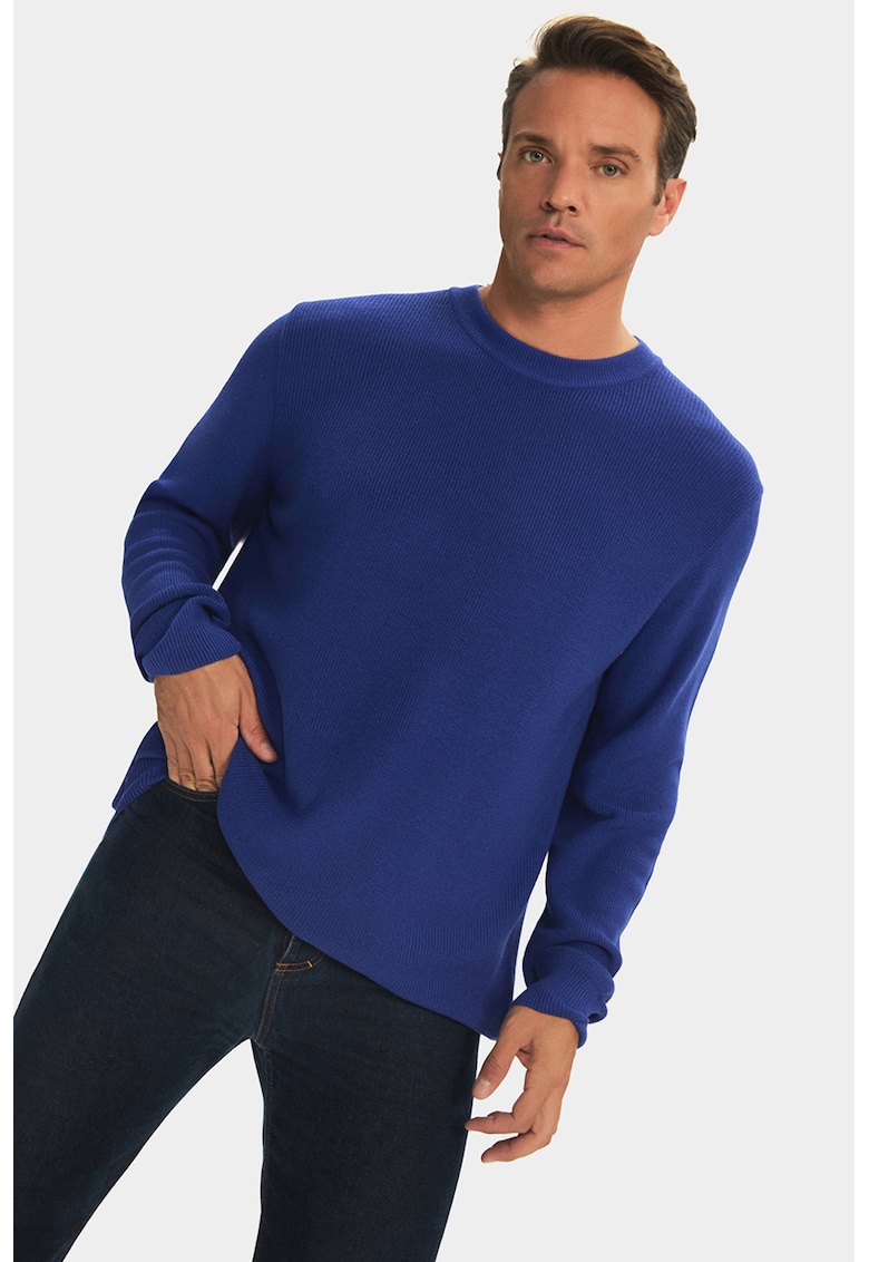 Pulover regular fit cu decolteu la baza gatului