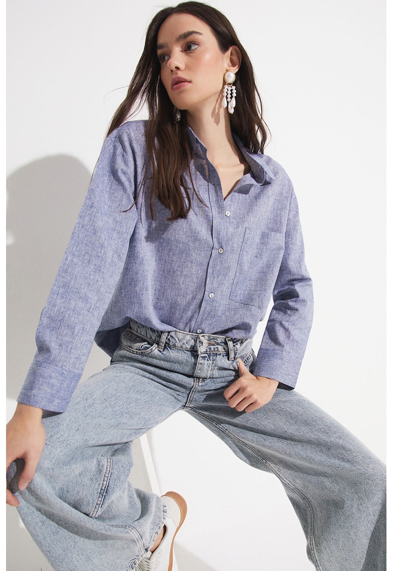 Camasa din amestec de in si bumbac cu maneci lungi