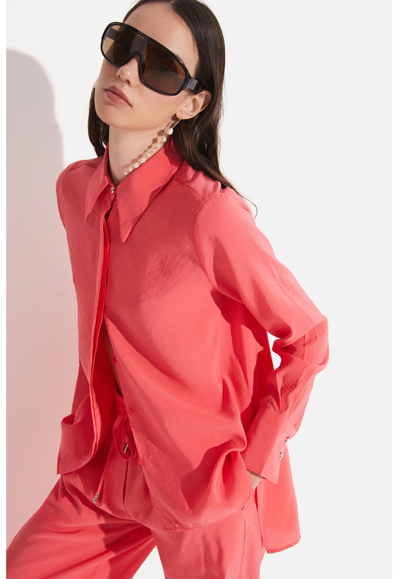 Camasa regular fit din amestec de modal cu maneci lungi