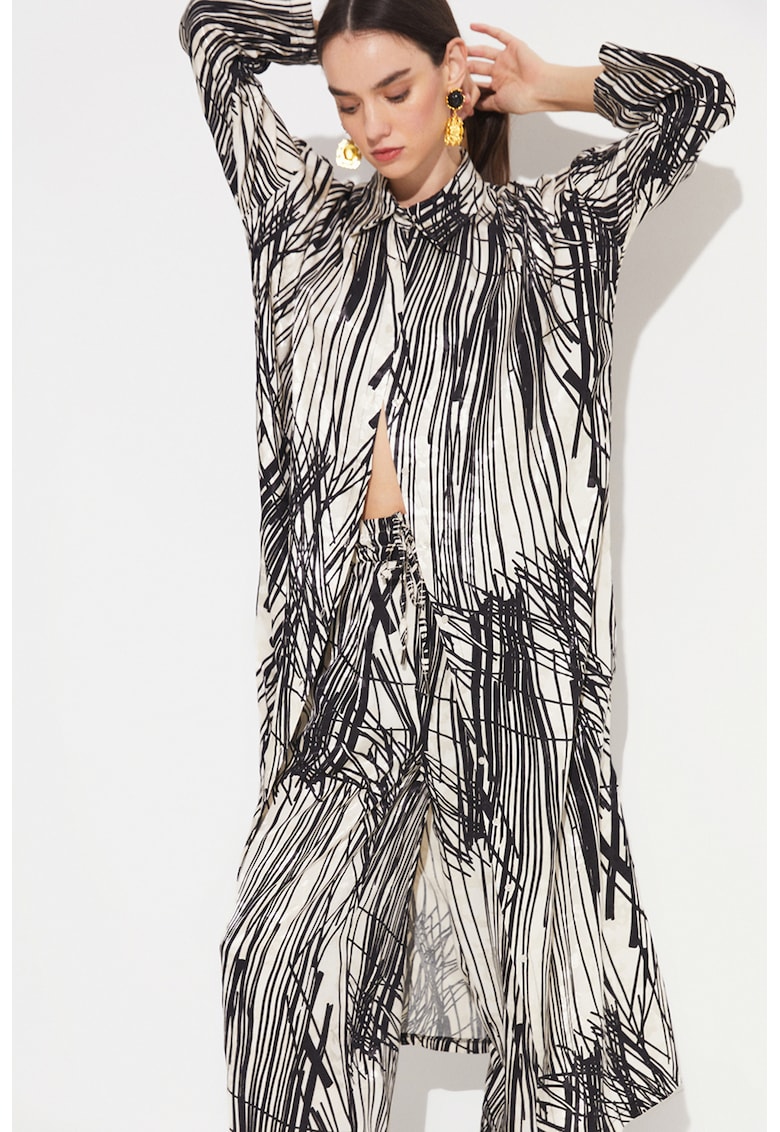 Rochie cu model si guler clasic - Alb/Negru