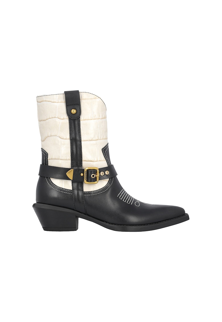 Botine de piele cu garnituri cusute - Negru