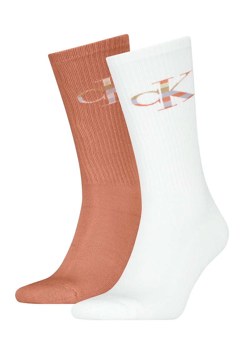 Set de sosete lungi cu logo - 2 perechi - Rosu stins/Alb murdar