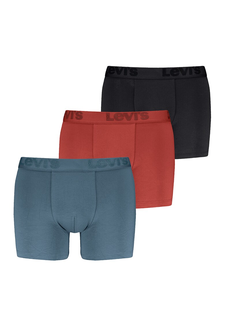 Set de boxeri cu banda logo in talie - 3 perechi - Rosu/Negru/Albastru prafuit