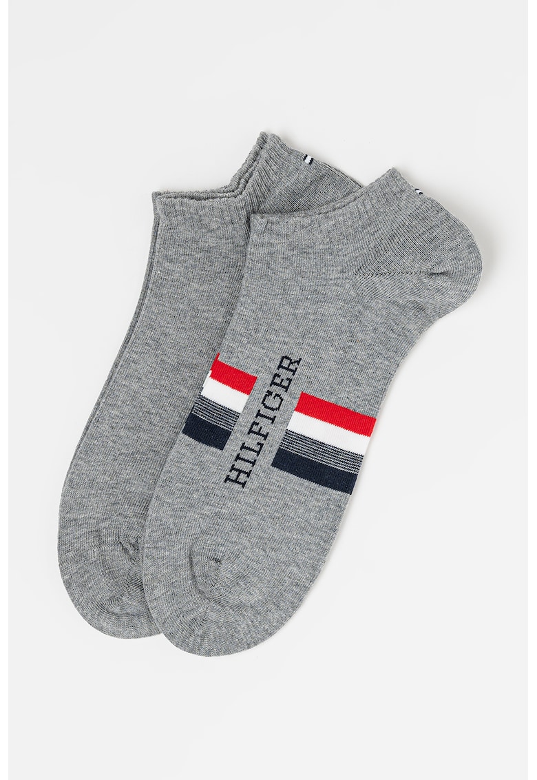 Set de sosete pana la glezna cu imprimeu logo - 2 perechi - Rosu/Alb/Gri melange