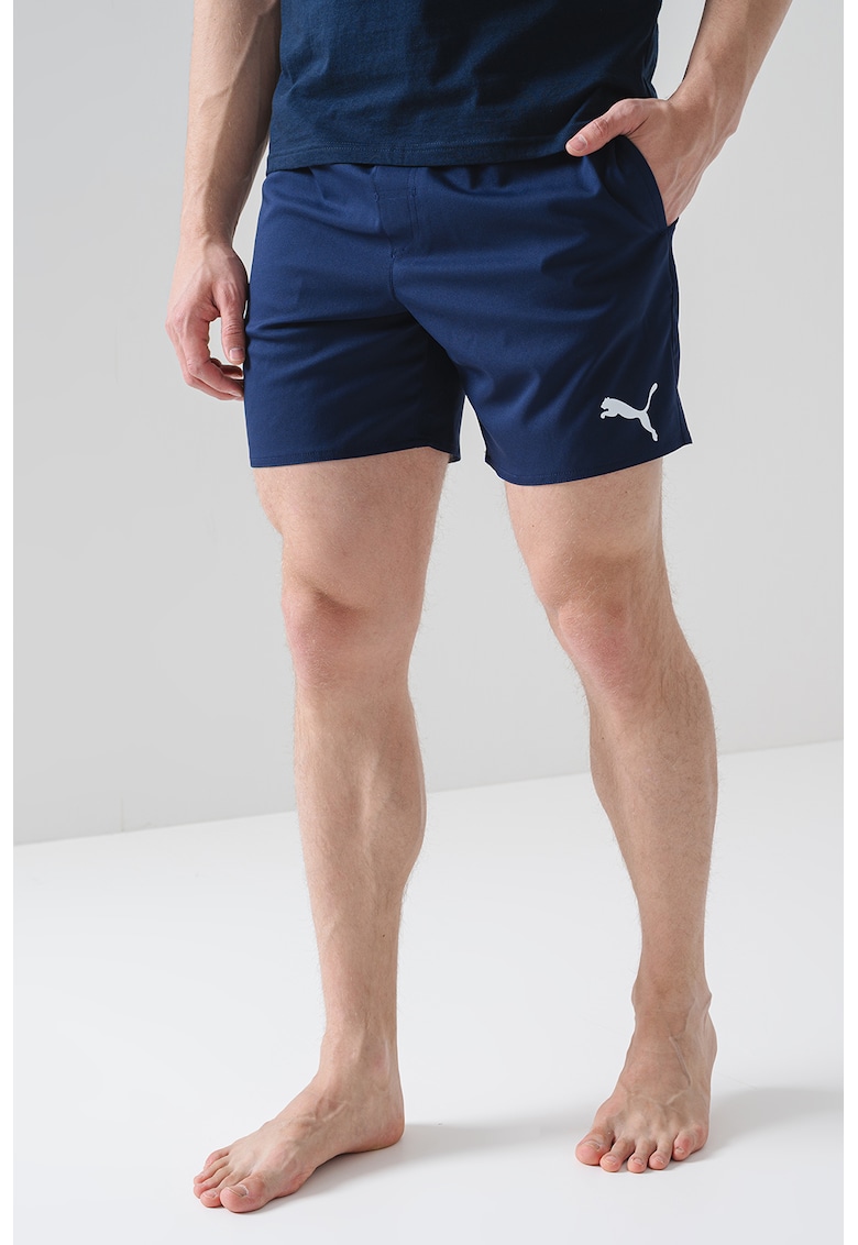 Pantaloni scurti de baie cu logo si talie elastica - Bleumarin