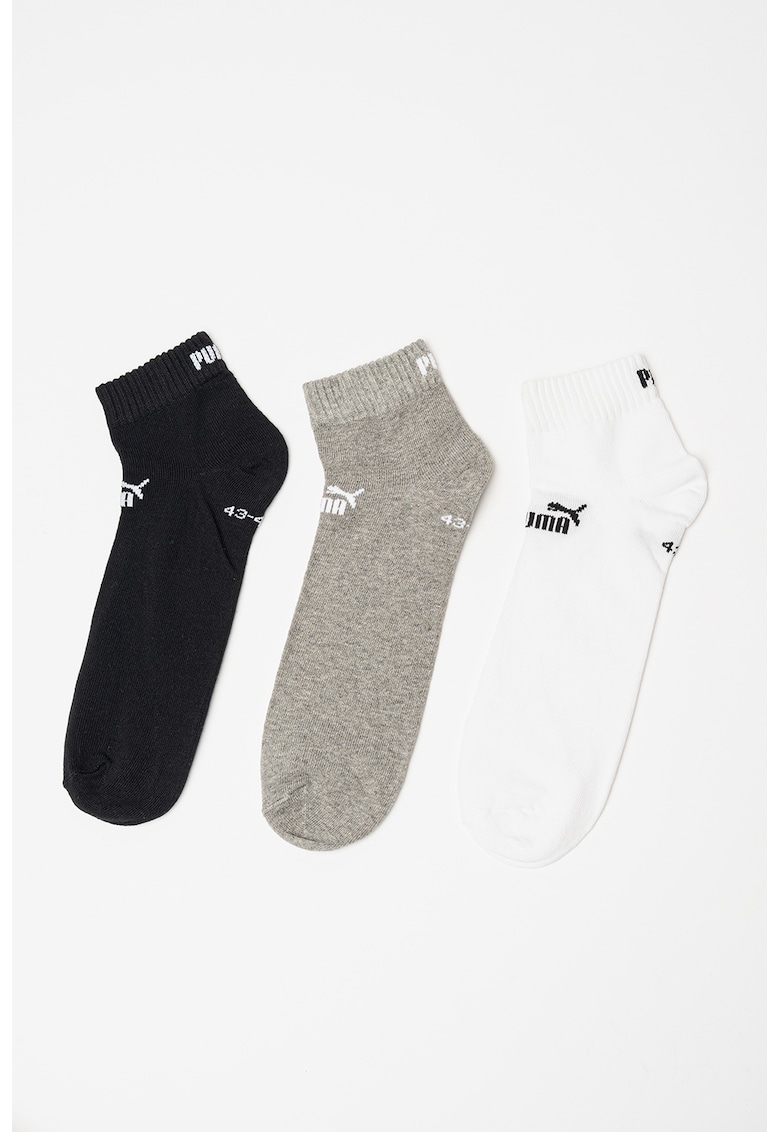 Set de sosete scurte unisex din amestec de bumbac cu logo - 3 perechi - Alb/Negru/Gri melange