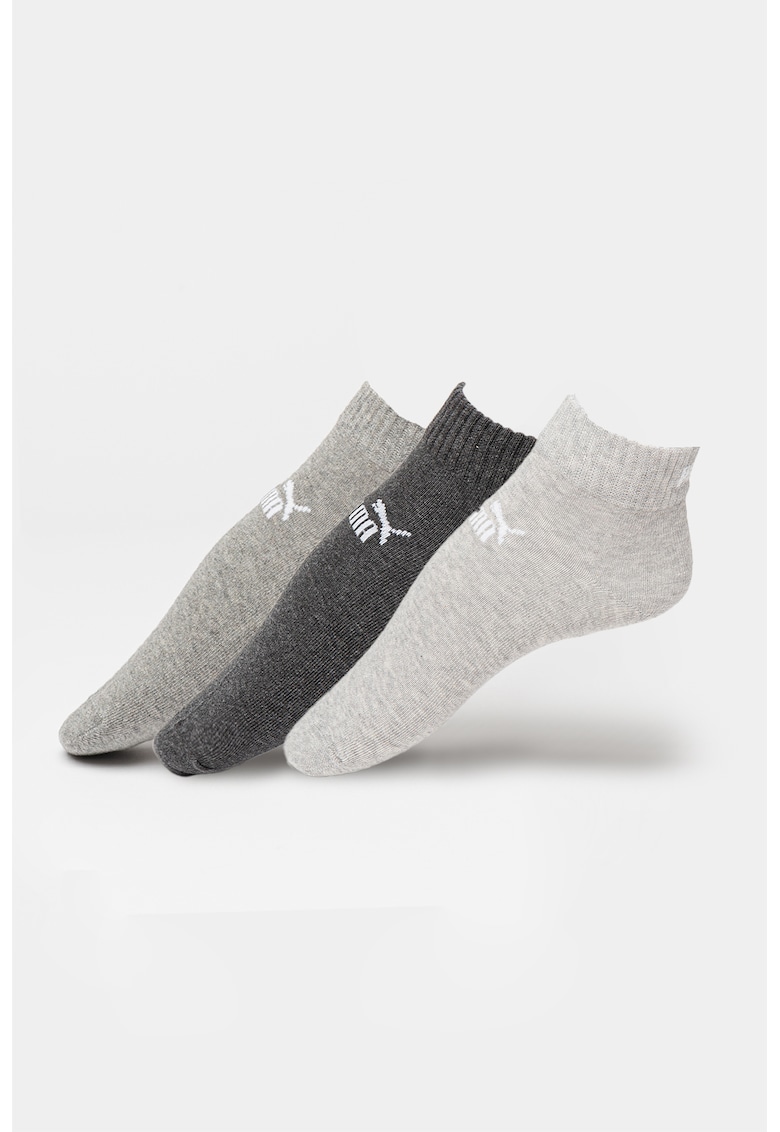 Set de sosete scurte unisex din amestec de bumbac cu logo - 3 perechi - Gri inchis melange/Gri melange/Gri deschis melange