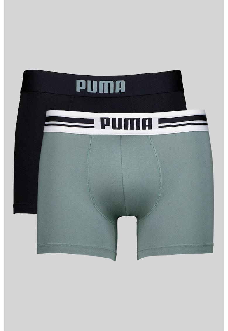 Set de boxeri cu banda logo in talie - 2 perechi - Negru/Verde feriga