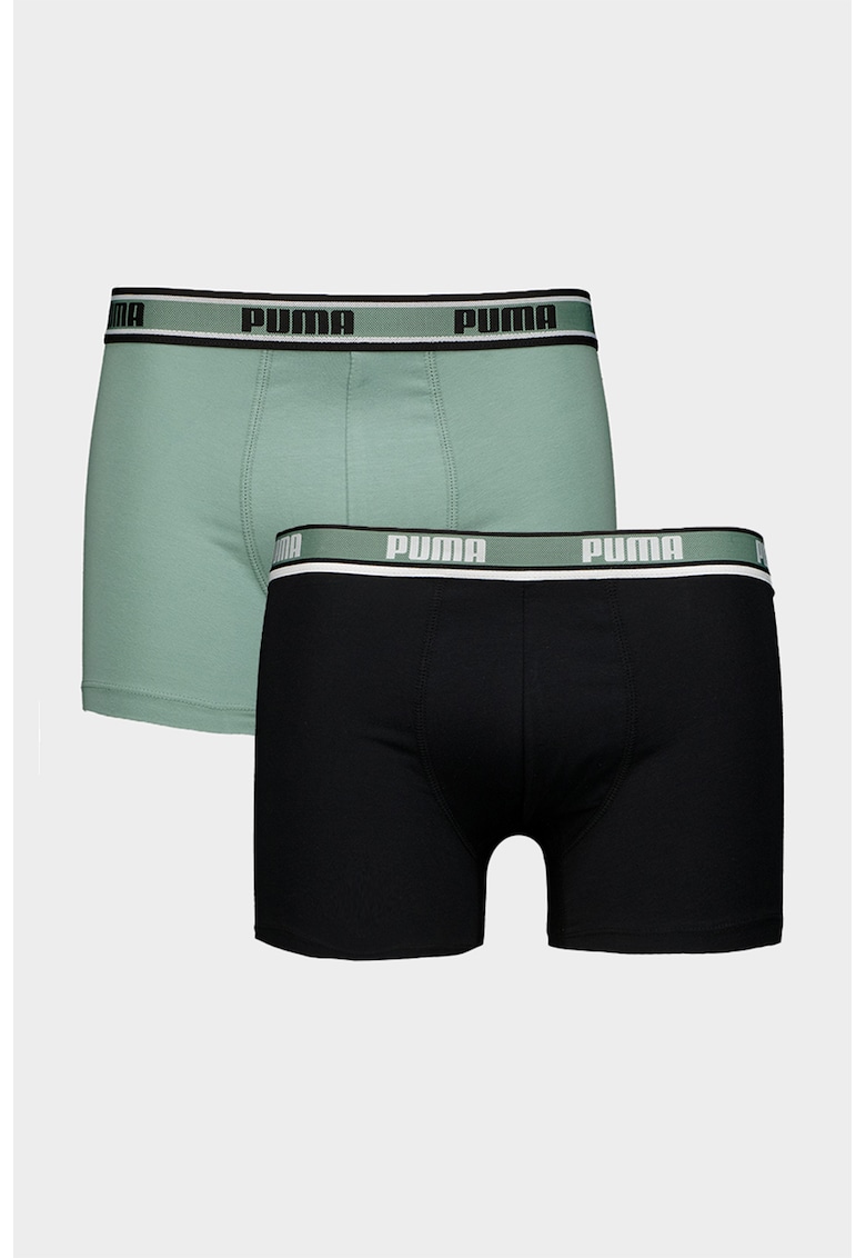Set de boxeri cu banda logo in talie - 2 perechi - Negru/Verde sparanghel