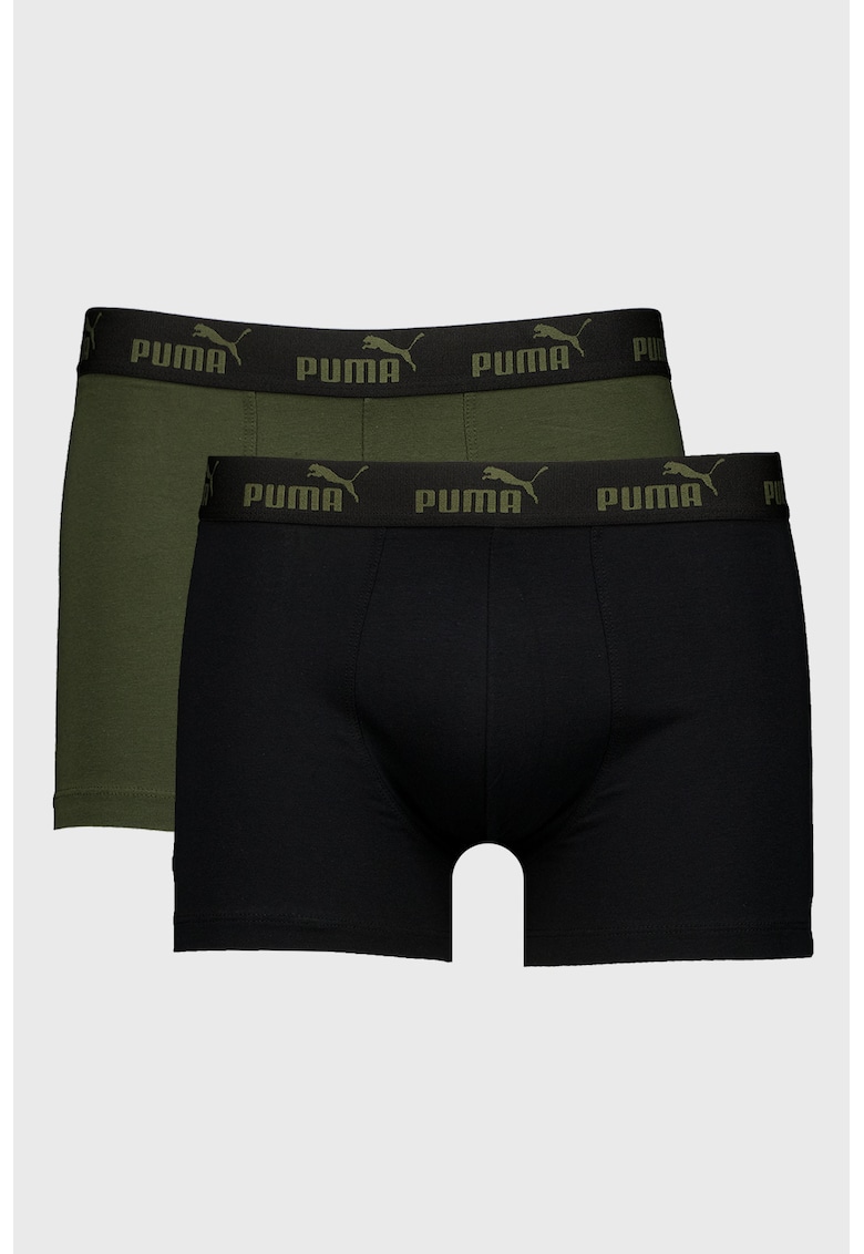 Set de boxeri cu banda logo in talie - 2 perechi - Negru/Verde feriga