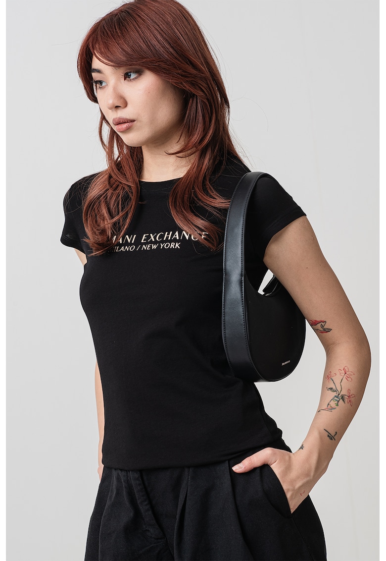 Tricou cu imprimeu logo - Auriu/Negru