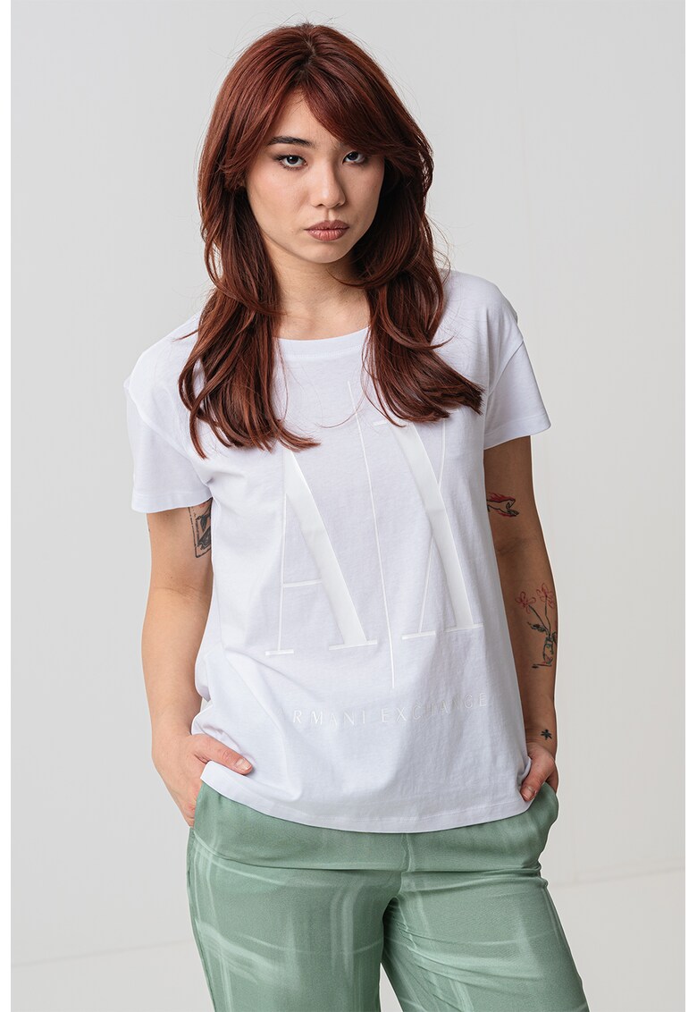 Tricou cu imprimeu logo - Alb fildes/Alb optic