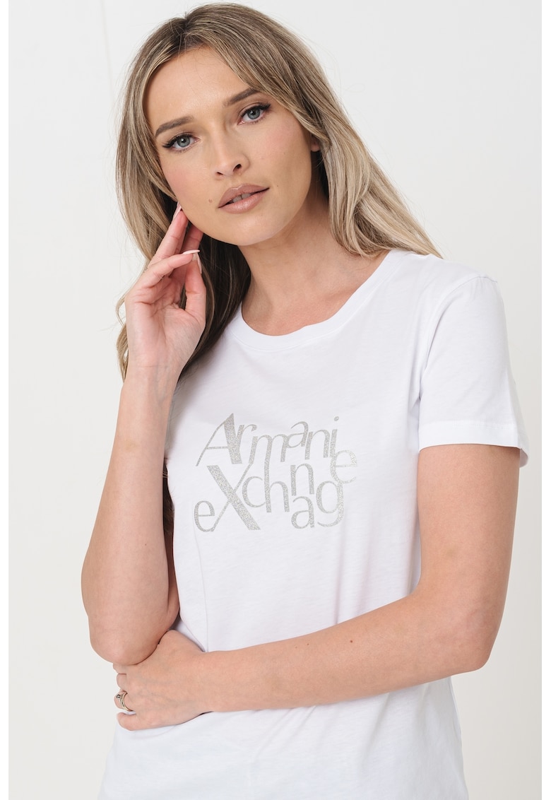 Tricou de bumbac cu logo - Alb/Argintiu