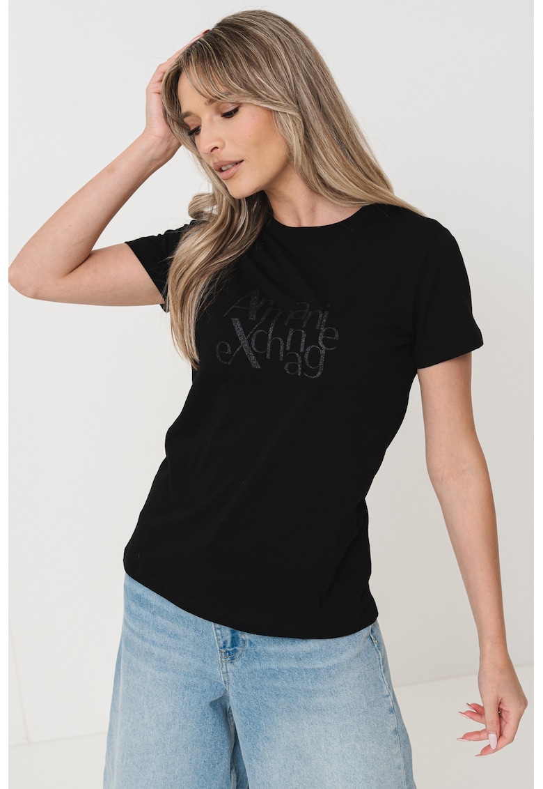 Tricou de bumbac cu logo - Negru