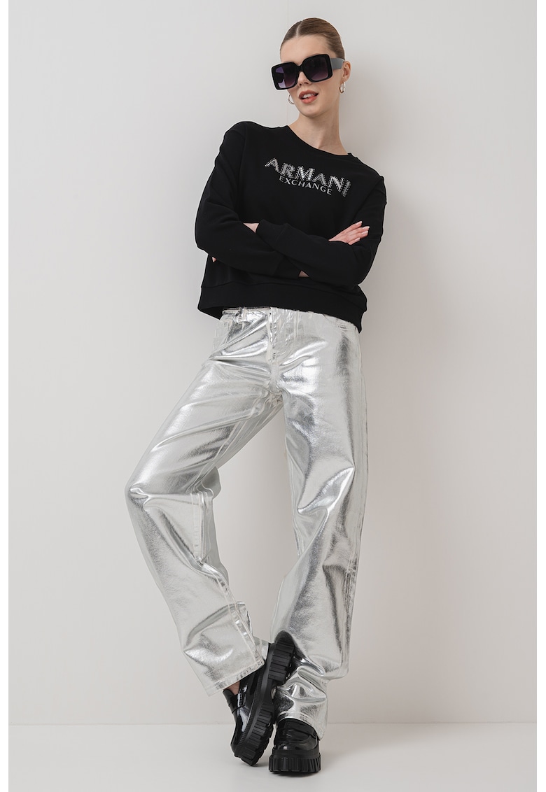 Bluza de trening cu imprimeu logo si maneci cazute