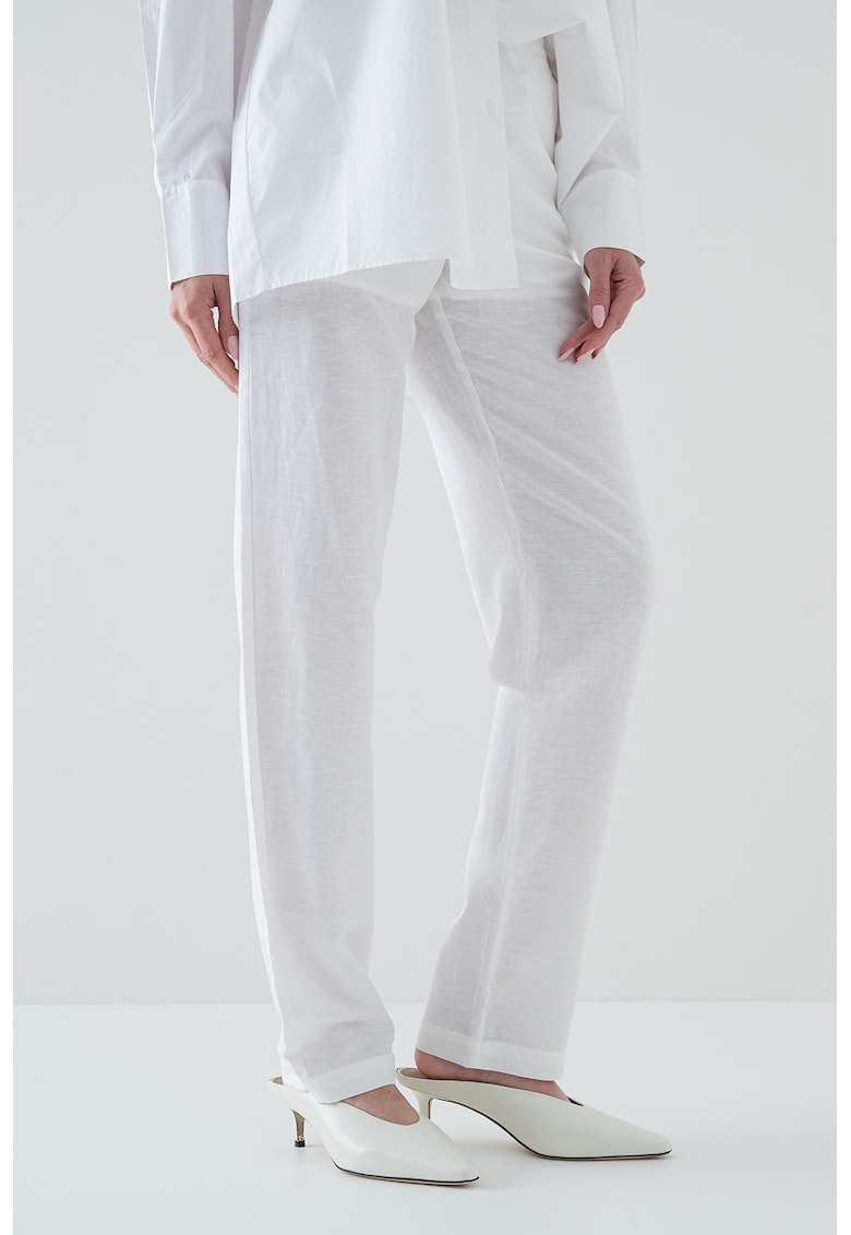 Pantaloni din amestec de in cu croiala dreapta