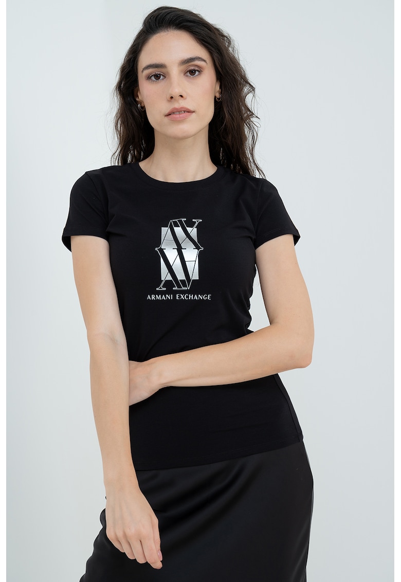 Tricou slim fit cu logo - Negru