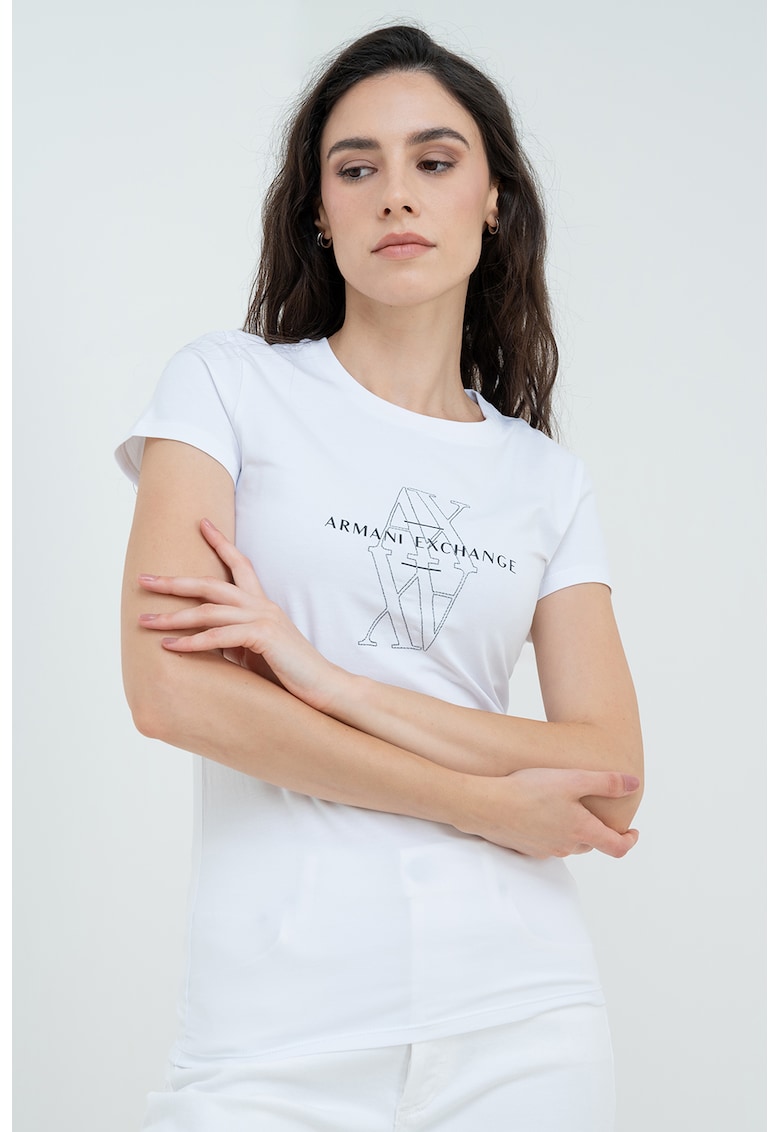 Tricou din amestec de bumbac cu logo - Negru/Alb optic