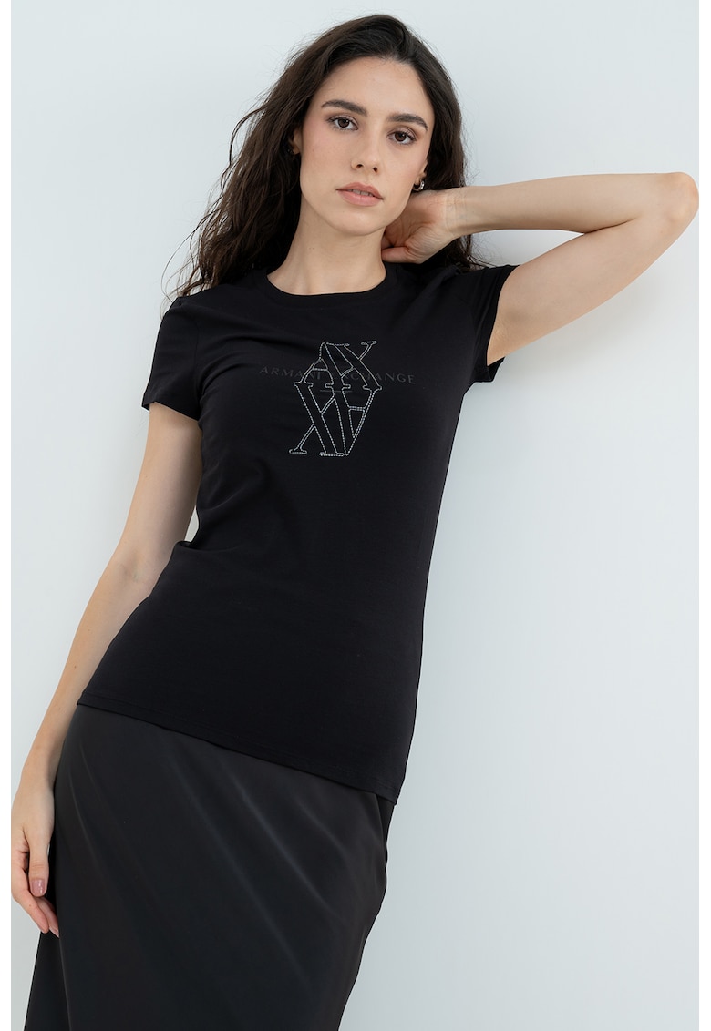 Tricou din amestec de bumbac cu logo - Negru