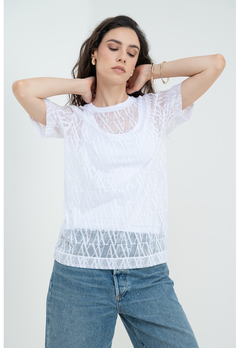 Tricou regular fit cu logo - Alb