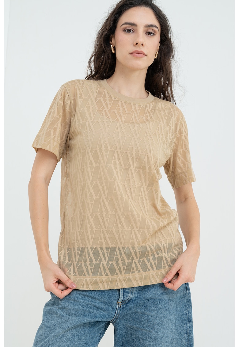 Tricou regular fit cu logo - Maro camel